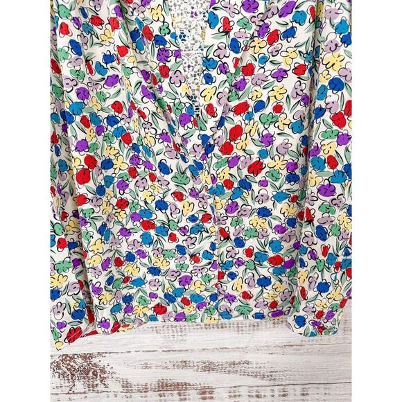 Vintage Miss O by Oscar Dela Renta Floral Short Sleeve Top Multi-Color Size XL - Picture 5 of 14